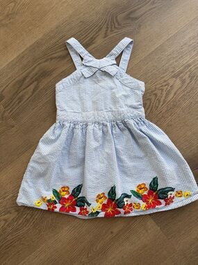 Nautica Blue Striped Floral Embroidered Girls' Dress